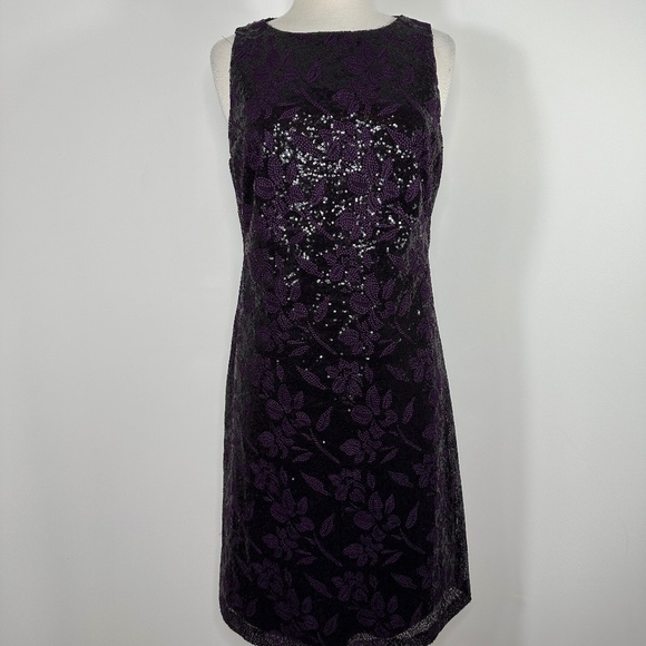 Lauren by Ralph Lauren Purple Sequin Netting Party Dress Sz 12 - Picture 1 of 9